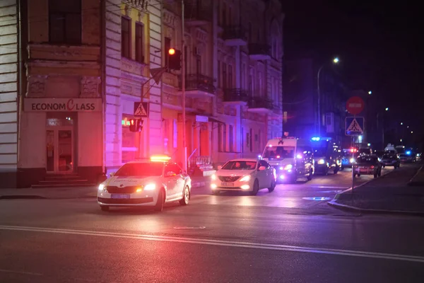 Zhytomyr Ukraine November 2021 Polizeiautos Zentrum Von Zhytomyr Mit Blaulicht — Stockfoto