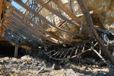 Houses of civilians destroyed by russian army. War against Ukraine concept.
