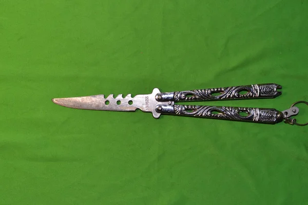 Knife Green Blade Black Background — Stock Photo, Image
