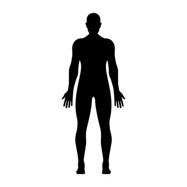 Genç bir adamın siyah silueti. Mükemmel bir insan figürü.