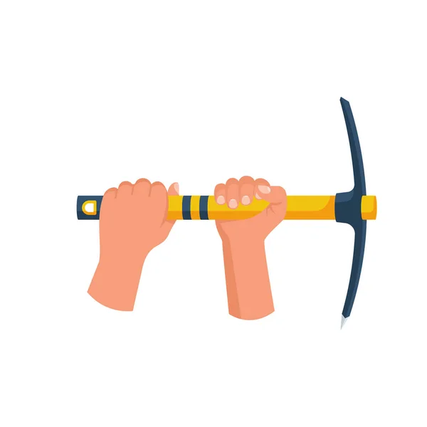Concept minier. Pickax à la main. Mainer tient dans les mains des outils. — Image vectorielle