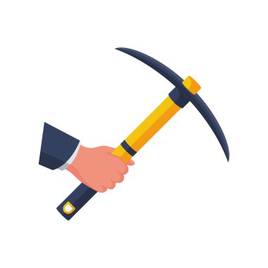 Maden konsepti. Kazma elinde. Mainer el aletlerini tutar