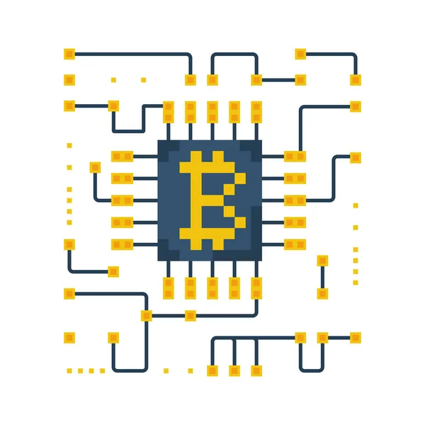 Bitcoin elektronische Platine. Vektor Illustration Pixel Art Design — Stockvektor