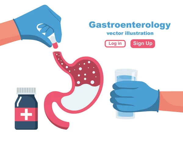 Concepto de gastroenterología. Página de aterrizaje, plantilla clínica médica — Archivo Imágenes Vectoriales