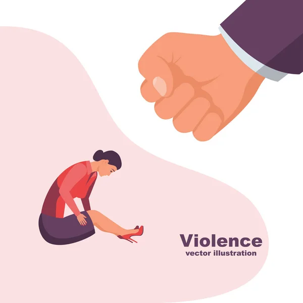 Η βία στην οικογένεια. Ένας άντρας με γροθιά απειλεί μια γυναίκα. Διανυσματικό επίπεδο. — Διανυσματικό Αρχείο