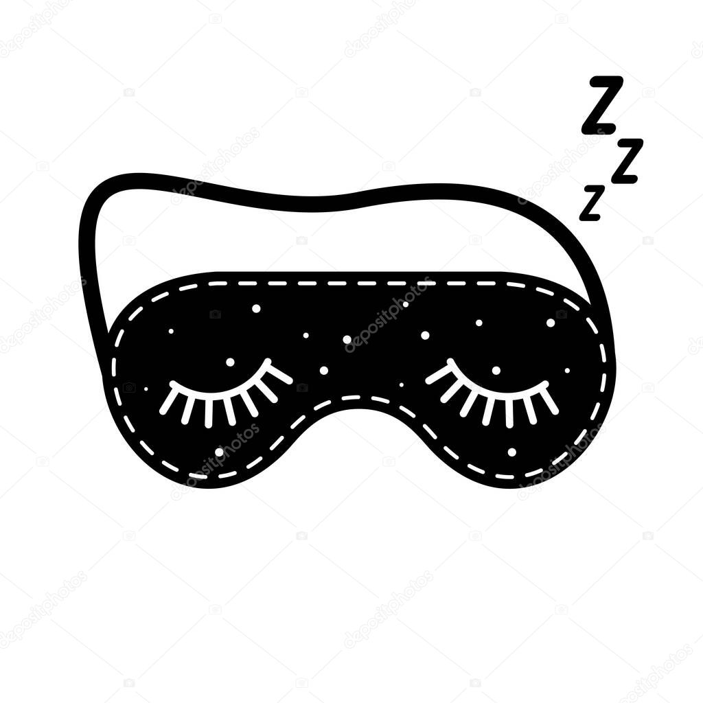 Mask for sleep. Black eye bandage for sleep. Closed eyelids.