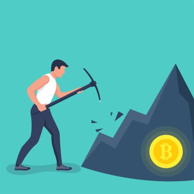 Bitcoin madencilik konsepti. Vektör illüstrasyon düz tasarım