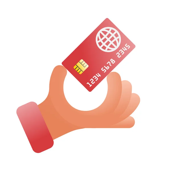 Η πιστωτική κάρτα κρατάει στο χέρι. Εγγραφή πληρωμής, διάνυσμα επίπεδη — Διανυσματικό Αρχείο