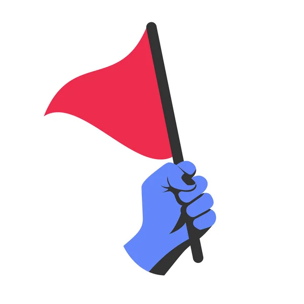 Triangular red flag holding in hand man, vector flat — Stock Vector