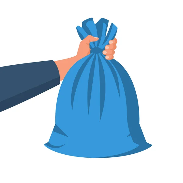 Garbage bag holding in hand vector flat — Stock Vector