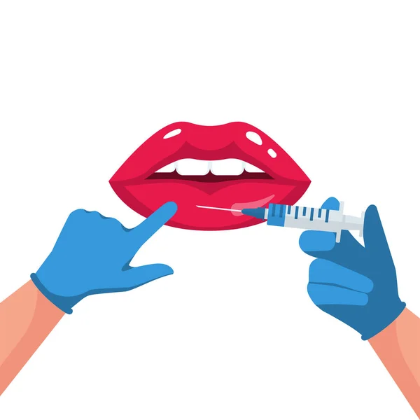 Injection for lips filling. Cosmetic lips vector flat. — Stock Vector