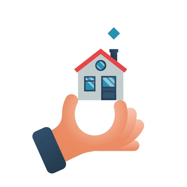 Home in hand. Hand holding house vector flat. — Stock Vector