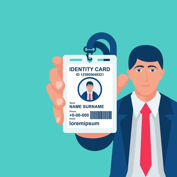 Male businessman show identification card in hand. — Stock Vector