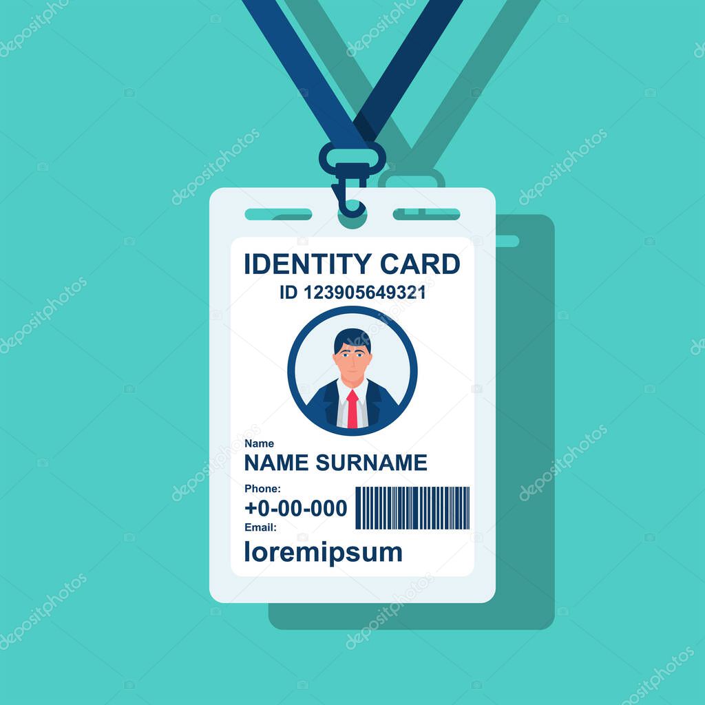 Identification card isolated on background. Vector flat.