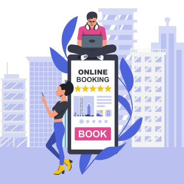 Online rezervasyon konsepti. Vektör düzlüğü.