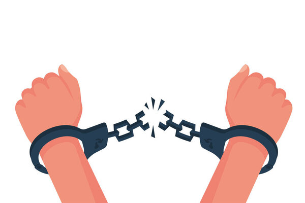 Break the chain handcuffs. Symbol of freedom