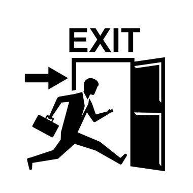 Çıkış işareti. Siluet adam açık kapı çalışır