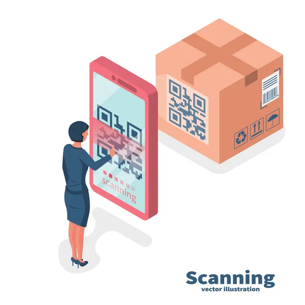Aplicación de verificación. Escanear código QR en el teléfono móvil — Archivo Imágenes Vectoriales