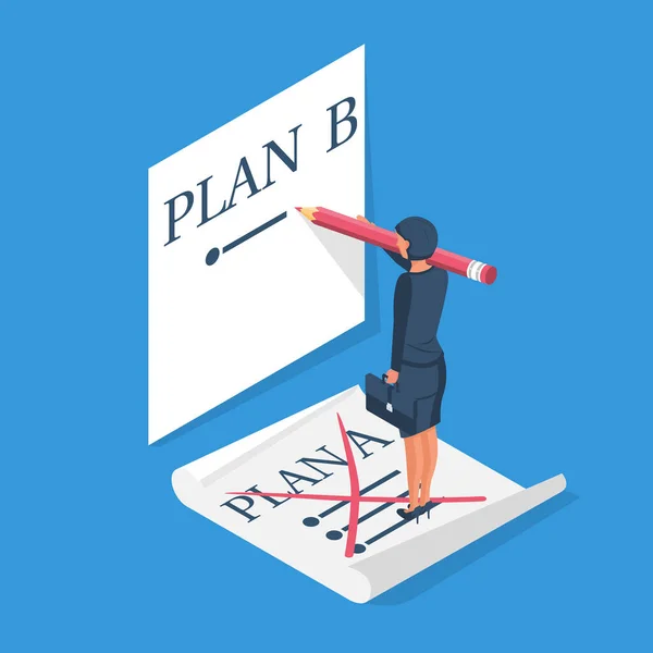 Plan A échoué aller à B. Businesswoman passe au deuxième plan. — Image vectorielle