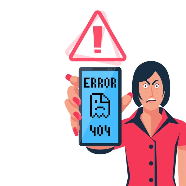 Fehler beim Laden der Seite. Fehler-Webseite 404 auf dem Bildschirm des Smartphones. — Stockvektor