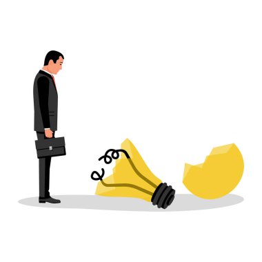 Kırık fikir. Üzgün bir adam başarısız bir fikirle oturur..