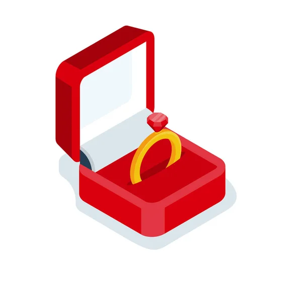 Um anel de casamento na caixa. Ilustração vetorial design 3D isométrico. —  Vetores de Stock