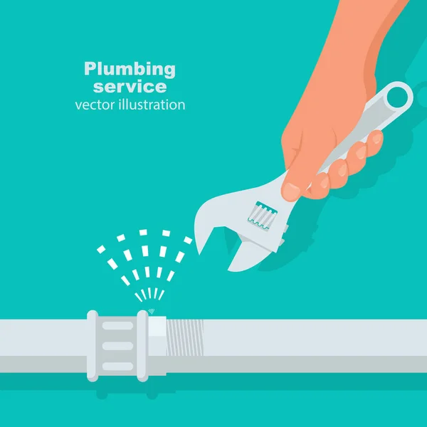 Sanitair service, reparatie fix lekken. Vector illustratie plat ontwerp — Stockvector