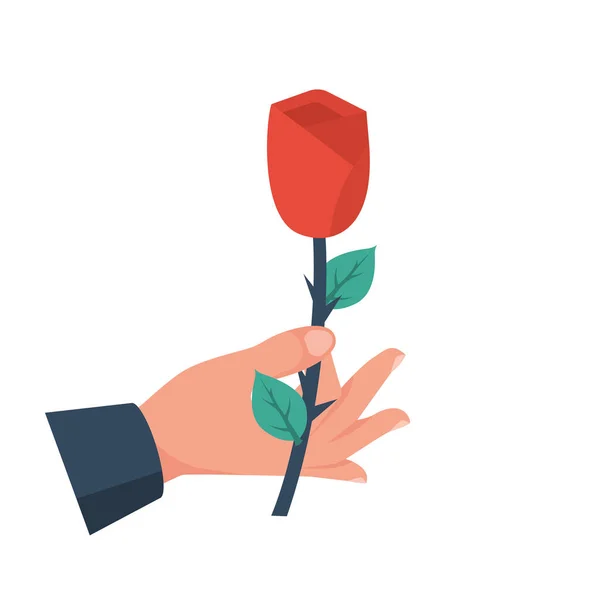 Mann hält eine Rose in der Hand. Ikone der Roten Rose. — Stockvektor