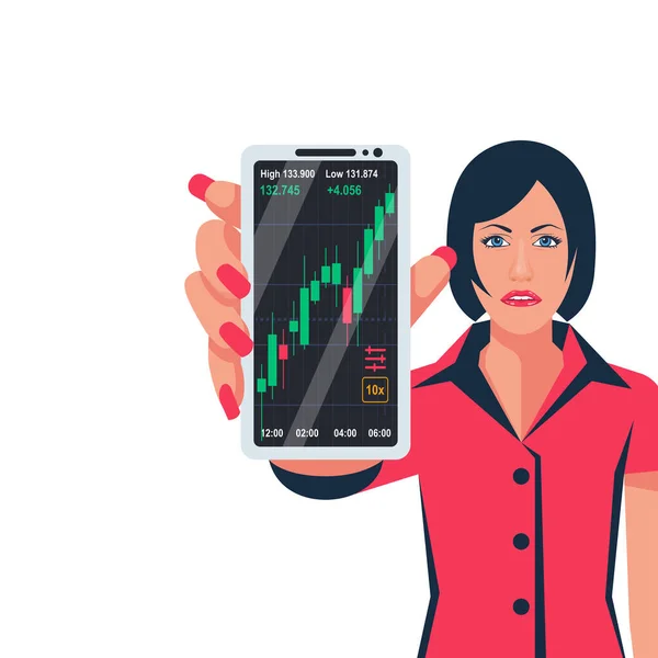 Phone screen with financial trading graph. — Stock Vector