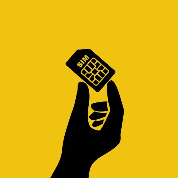 黑色图标SIM卡在手。持卡人 — 图库矢量图片