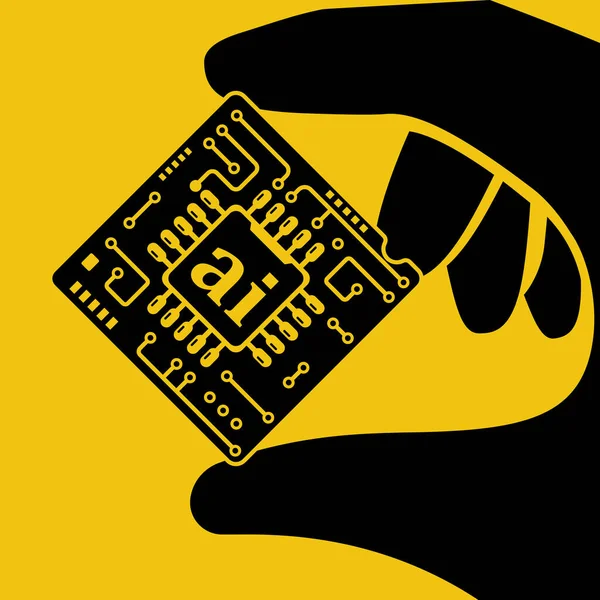 Computerchip in der Hand. Vektorillustration flaches Design. — Stockvektor