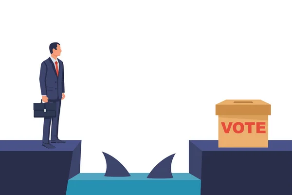 Vote problem. Businessman obstacle metaphor. — Stock Vector
