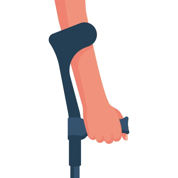 松葉杖を使う人間の手 白い背景にエルボー松葉杖 ベクトルイラストフラットデザイン 制限のある人のヘルプ — ストックベクタ