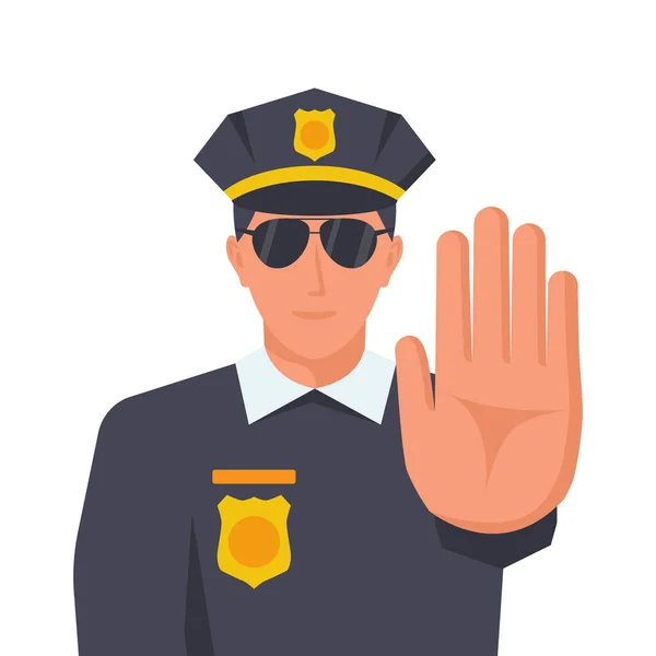 A policeman in the form makes the hand sign Stop. — Stock Vector