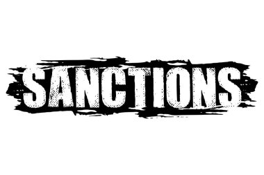 Yaptırım konsepti. Fırçada Grunge mesajı var. Tasarım şablonu. Ticari kısıtlamalar ve ekonomik kısıtlamalar. Finansal yasak. Vektör çizimi düz tasarım. Beyaz arkaplanda izole.