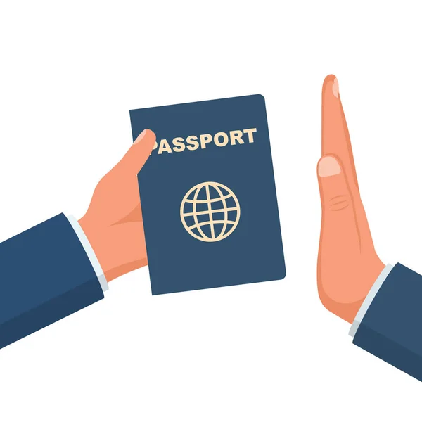国境管理だ パスポート管理 男は身元確認の書類を渡す 他の国に渡ることができない ベクトルイラスト 兆候はない 拒絶反応 — ストックベクタ