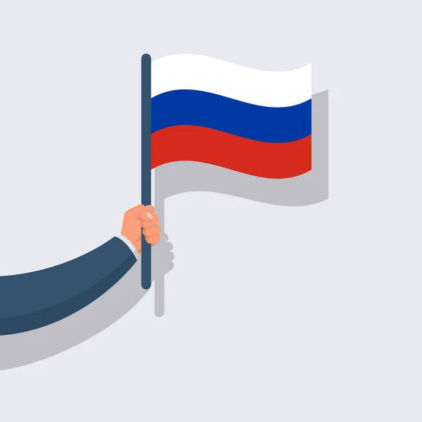 Russie Drapeau Tenir Patriote Dans Main Trois Couleurs Symbole Indépendant — Image vectorielle