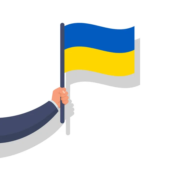 Bandiera Ucraina Tenere Patriota Mano Paese Indipendente Bandiera Due Colori — Vettoriale Stock