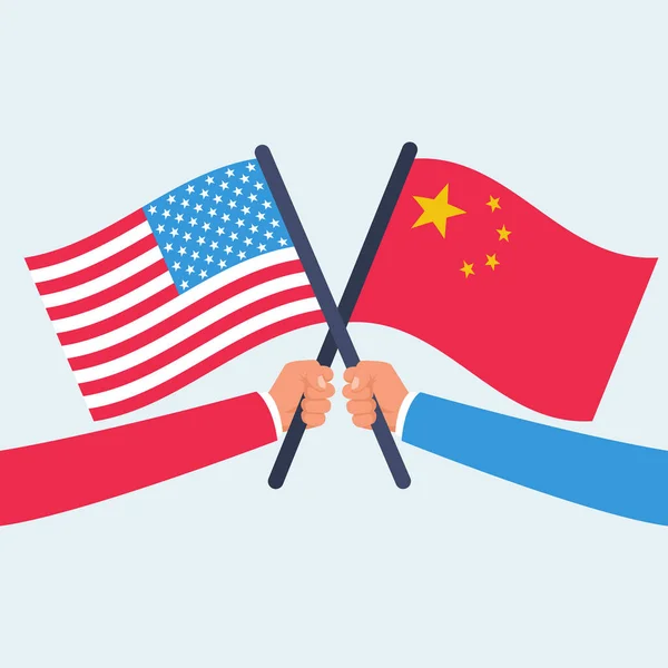 Usa Kontra Kína Háborús Amerika Kína Zászló Kezemben Cross Fog — Stock Vector