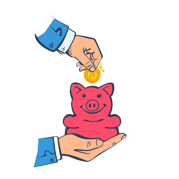 Money saving concept. Money in a piggy bank. — Stock Vector