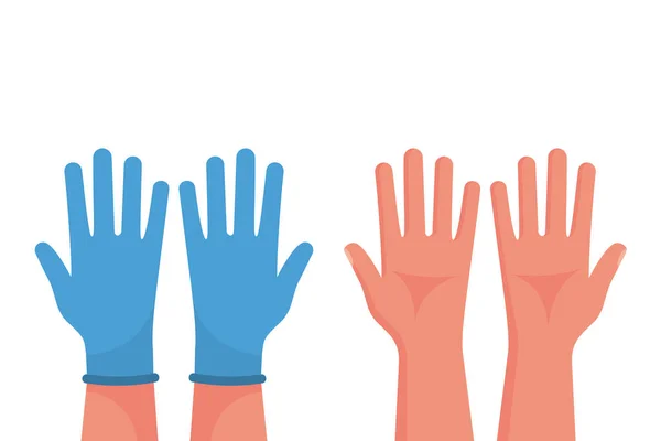 Händerna Skyddande Blå Handskar Och Rena Händer Latexhandskar Som Symbol — Stock vektor