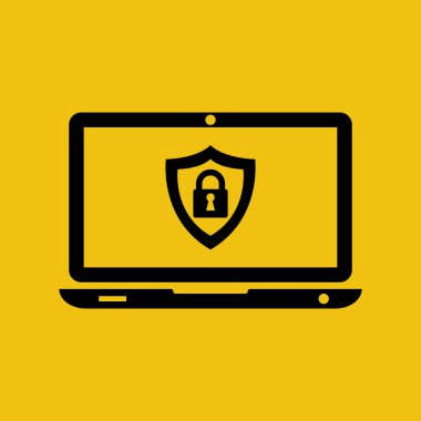 Güvenlik bilgisayar simgesi. Veri Koruma ve Güvenli İş. Vektör çizimi düz tasarım. Beyaz arkaplanda izole.