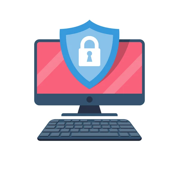 Εικονίδιο Υπολογιστή Ασφαλείας Προστασία Δεδομένων Και Ασφαλής Εργασία Εικονογράφηση Διάνυσμα — Διανυσματικό Αρχείο