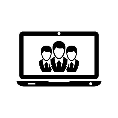 Laptop ikonu olan bir grup insan. Uygulamalar ve web siteleri için düz simge.