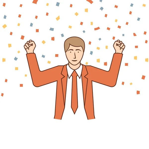 Joven Empresario Exitoso Confetti Como Símbolo Celebración Victoria Ilustración Vectorial — Vector de stock