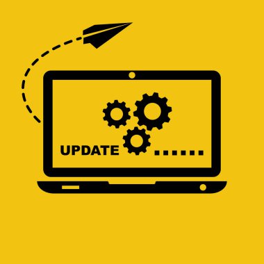 Sistem güncelleme dizüstü. Bilgisayar ekranı. Yeni sürüm yazılımı.