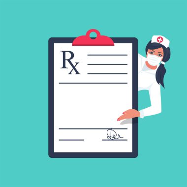 Koruyucu tıbbi maskeli doktor, boş dosya gösteriyor..