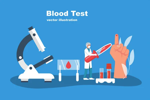 Médico Sostiene Muestra Sangre Tubo Ensayo Página Aterrizaje Médica Concepto — Vector de stock