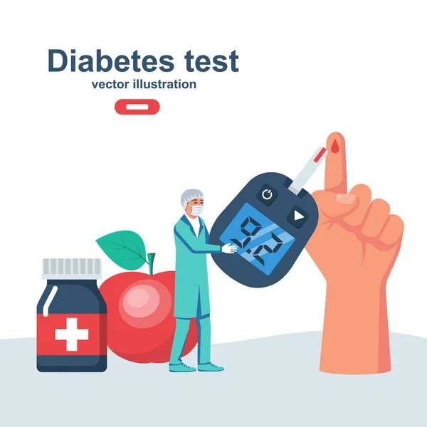 Diabetes Konzept Bluttest Zuckermessung Mit Glukometer Zielseite Gesundheitswesen Vektor Illustration — Stockvektor