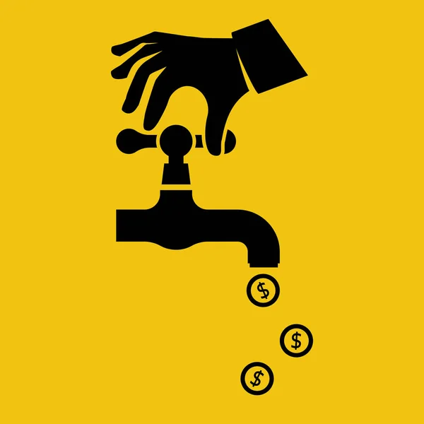 Money Tap Black Icon Vector Illustration Flat Design Isolated Yellow — Stock Vector